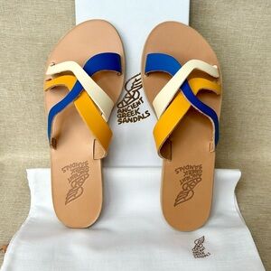 NWT Ancient Greek Sandals Sparti Leather Strappy Slides Blue Multi 39 (US 8.5-9)